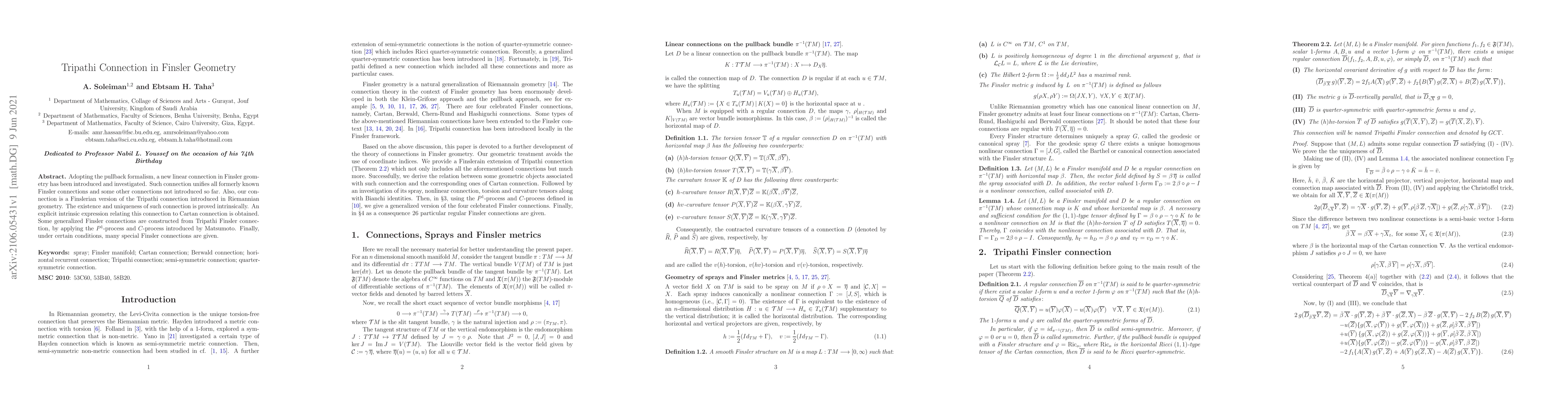 Thumbnail for Tripathi Connection in Finsler Geometry
