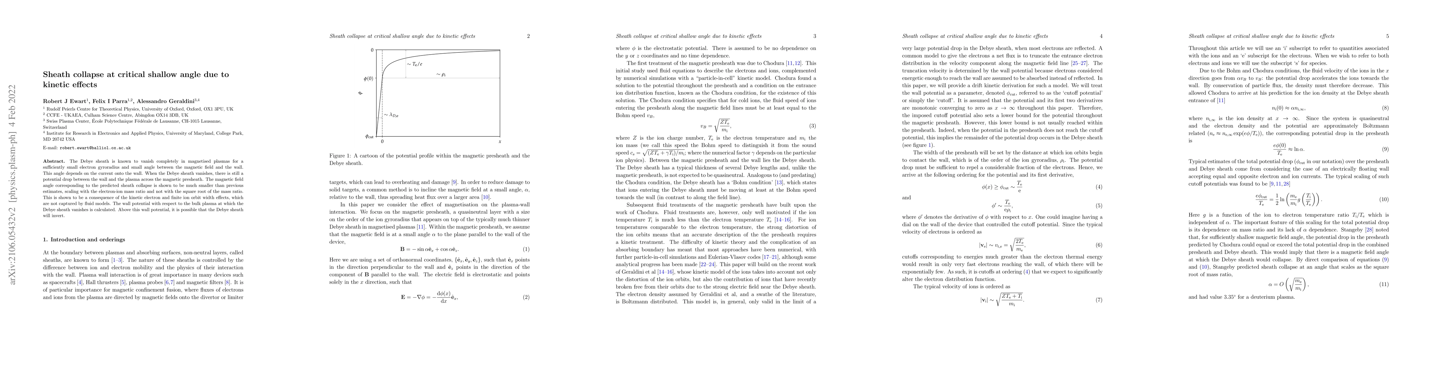 Thumbnail for Sheath collapse at critical shallow angle due to kinetic effects