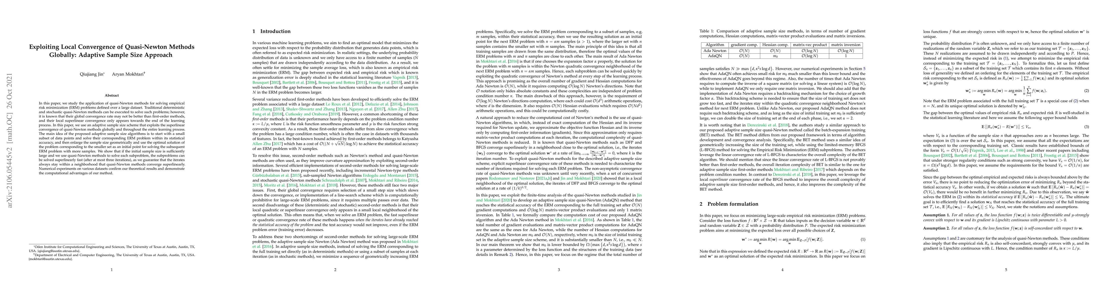 Thumbnail for Exploiting Local Convergence of Quasi-Newton Methods Globally: Adaptive
  Sample Size Approach