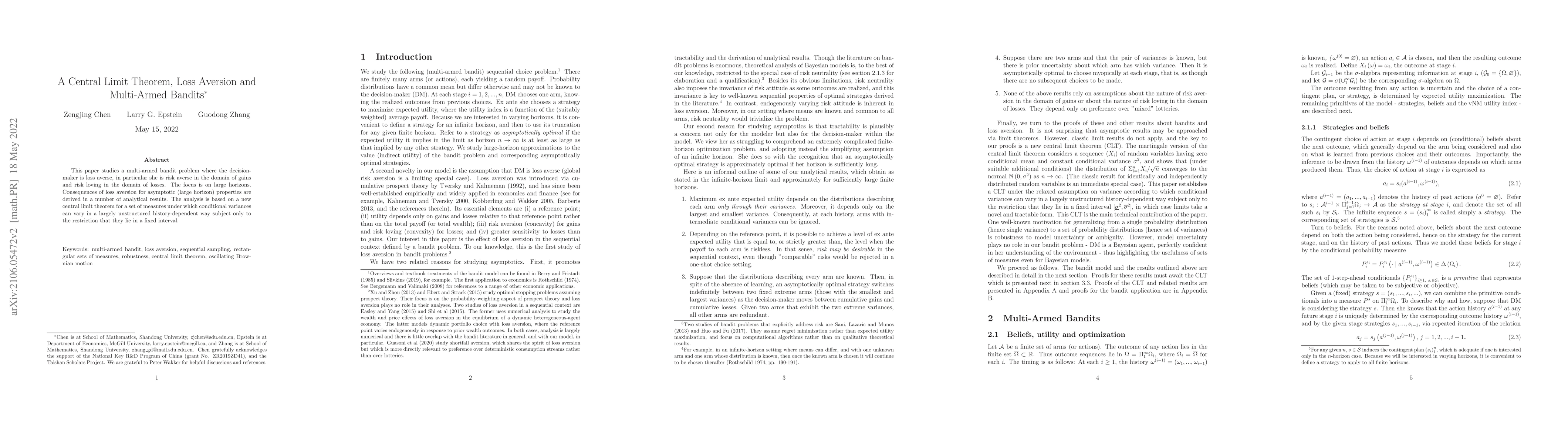 Thumbnail for A Central Limit Theorem, Loss Aversion and Multi-Armed Bandits
