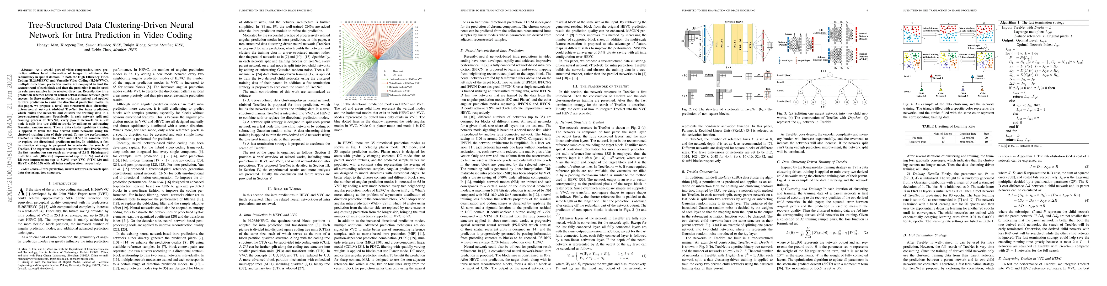 Thumbnail for Tree-Structured Data Clustering-Driven Neural Network for Intra
  Prediction in Video Coding
