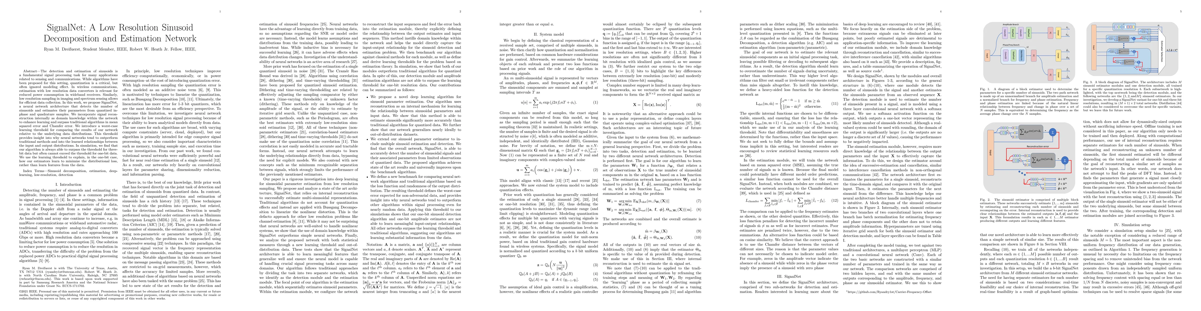 Thumbnail for SignalNet: A Low Resolution Sinusoid Decomposition and Estimation
  Network