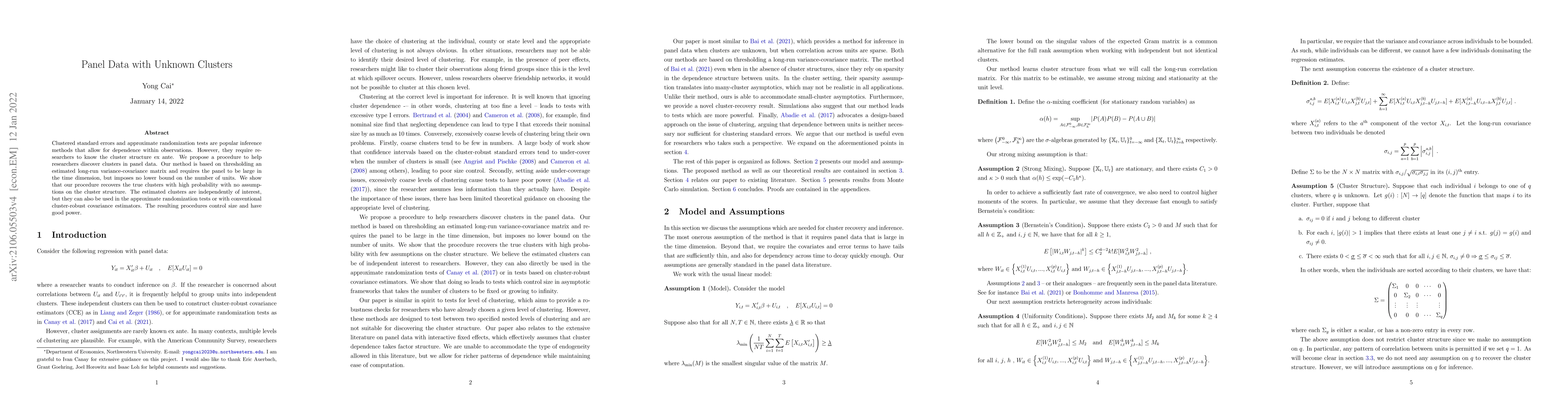 Thumbnail for Panel Data with Unknown Clusters