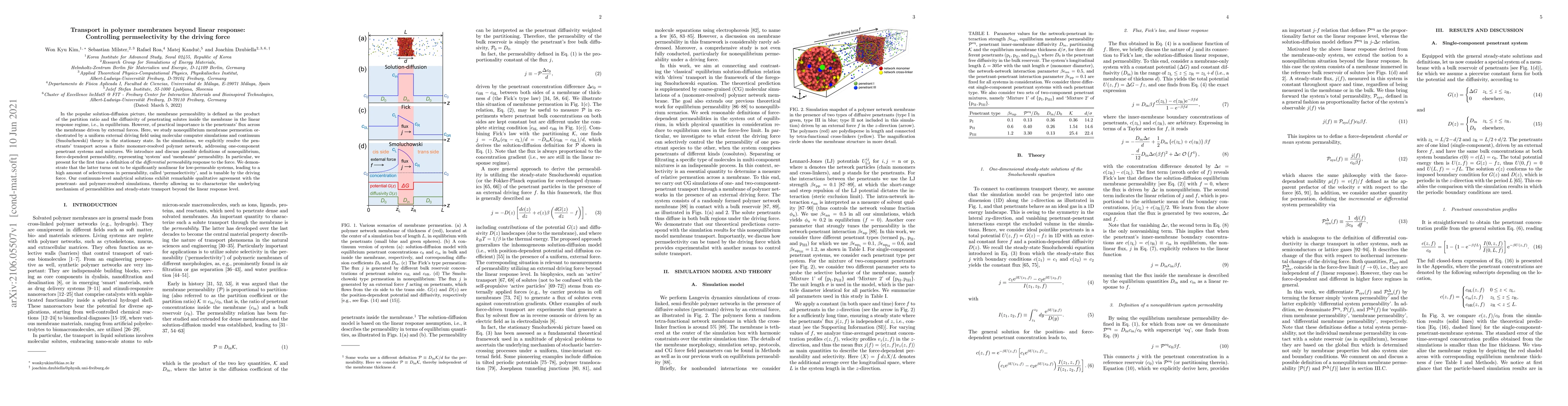 Thumbnail for Transport in polymer membranes beyond linear response: Controlling
  permselectivity by the driving force