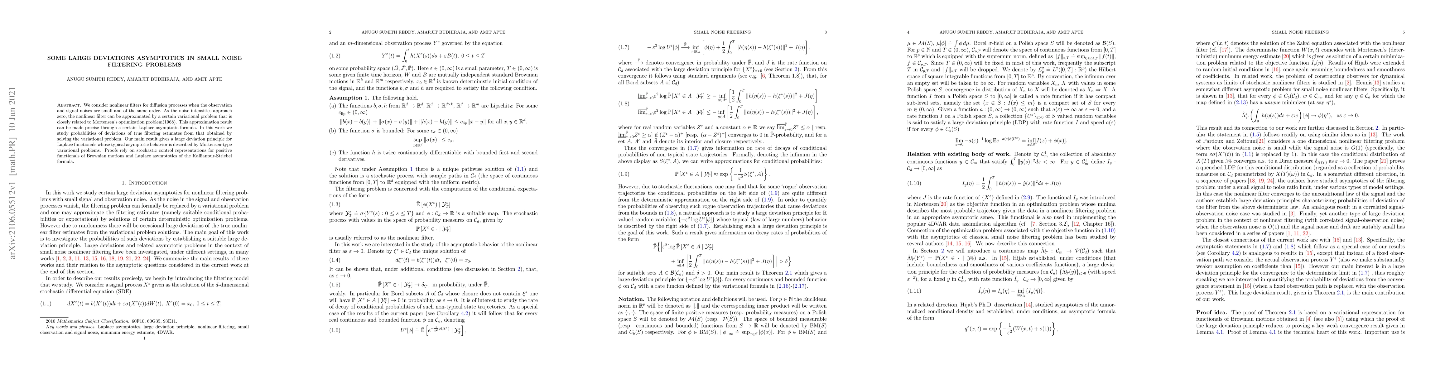 Thumbnail for Some Large Deviations Asymptotics in Small Noise Filtering Problems