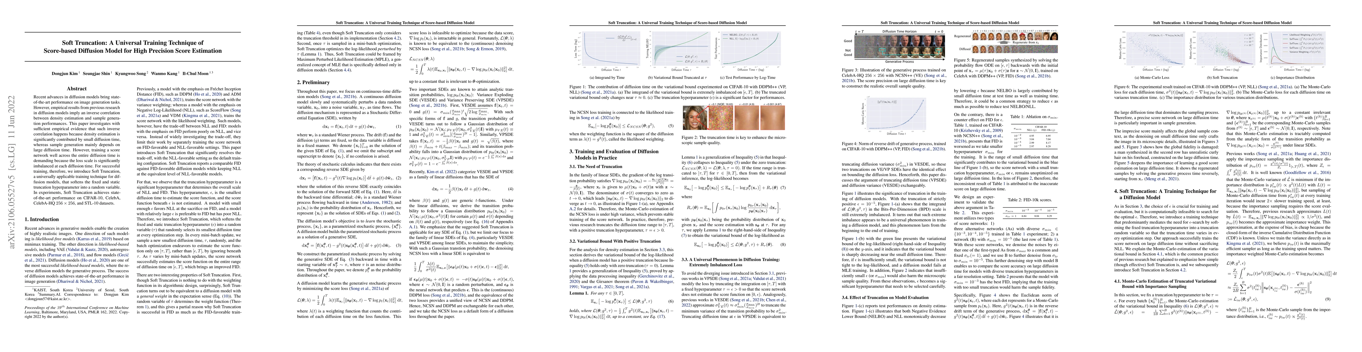 Thumbnail for Soft Truncation: A Universal Training Technique of Score-based Diffusion
  Model for High Precision Score Estimation