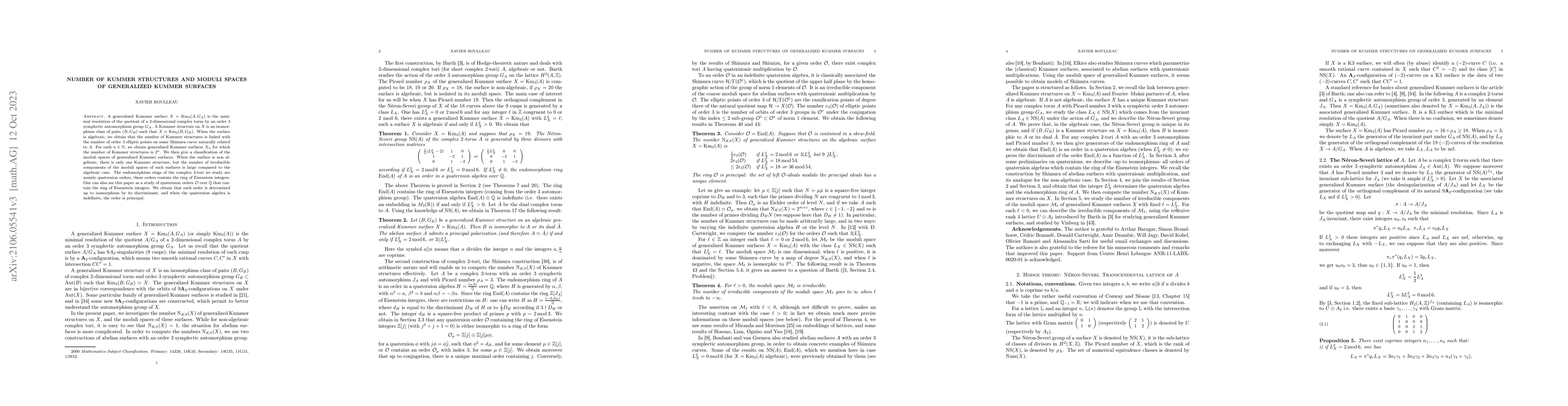 Thumbnail for Number of Kummer structures and Moduli spaces of generalized Kummer
  surfaces