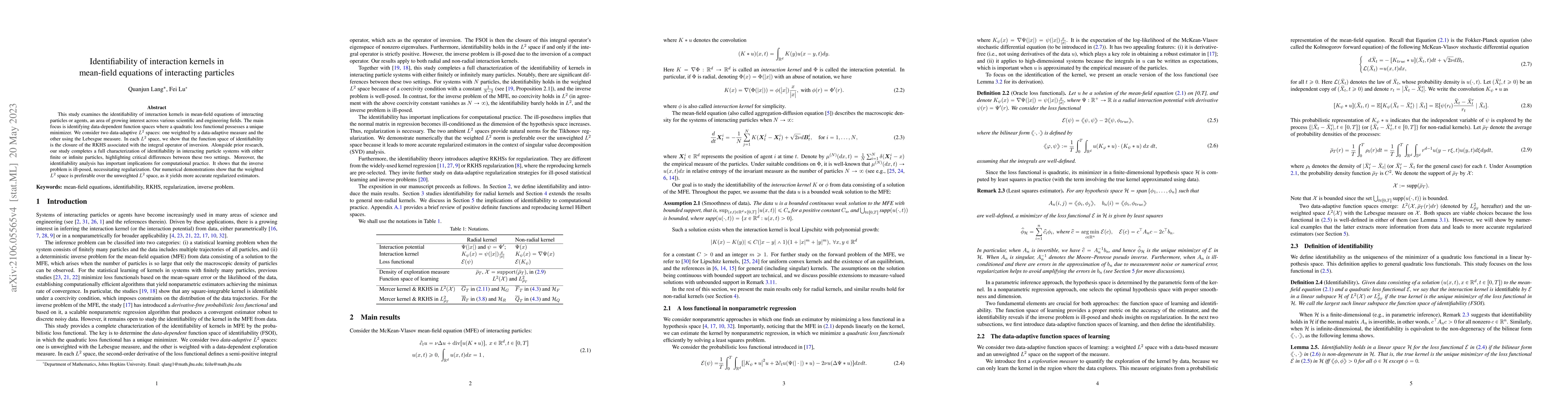 Thumbnail for Identifiability of interaction kernels in mean-field equations of
  interacting particles