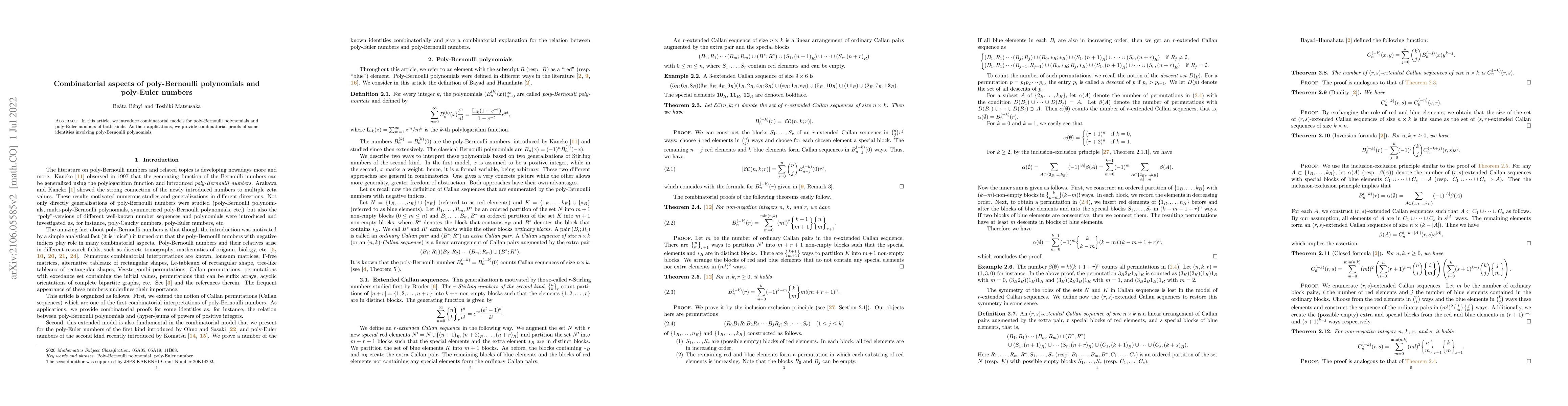 Thumbnail for Combinatorial aspects of poly-Bernoulli polynomials and poly-Euler
  numbers