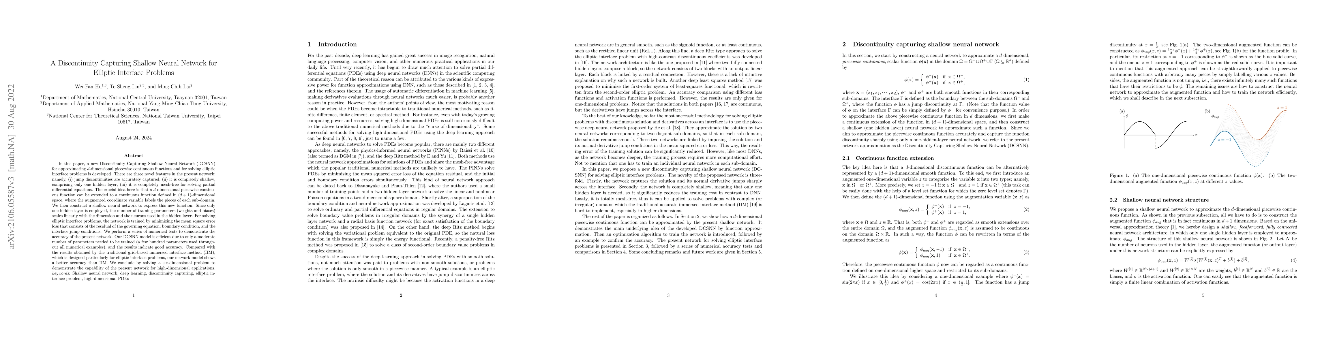 Thumbnail for A Discontinuity Capturing Shallow Neural Network for Elliptic Interface
  Problems