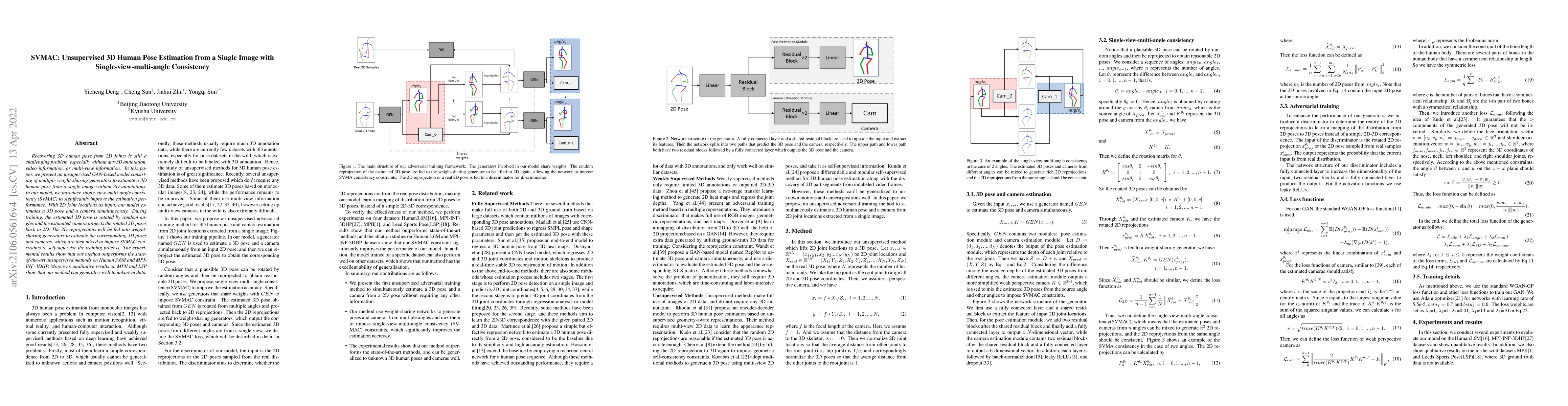 Thumbnail for SVMAC: Unsupervised 3D Human Pose Estimation from a Single Image with
  Single-view-multi-angle Consistency