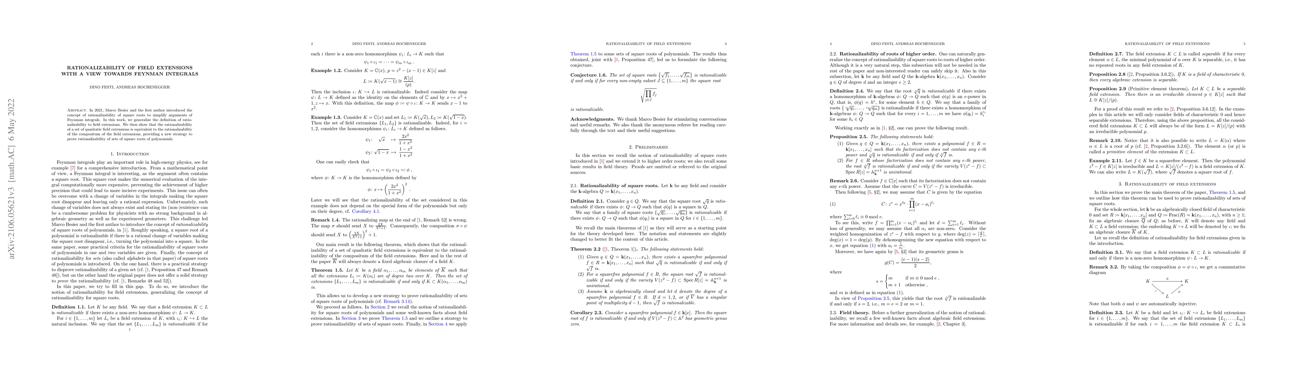 Thumbnail for Rationalizability of field extensions with a view towards Feynman
  integrals