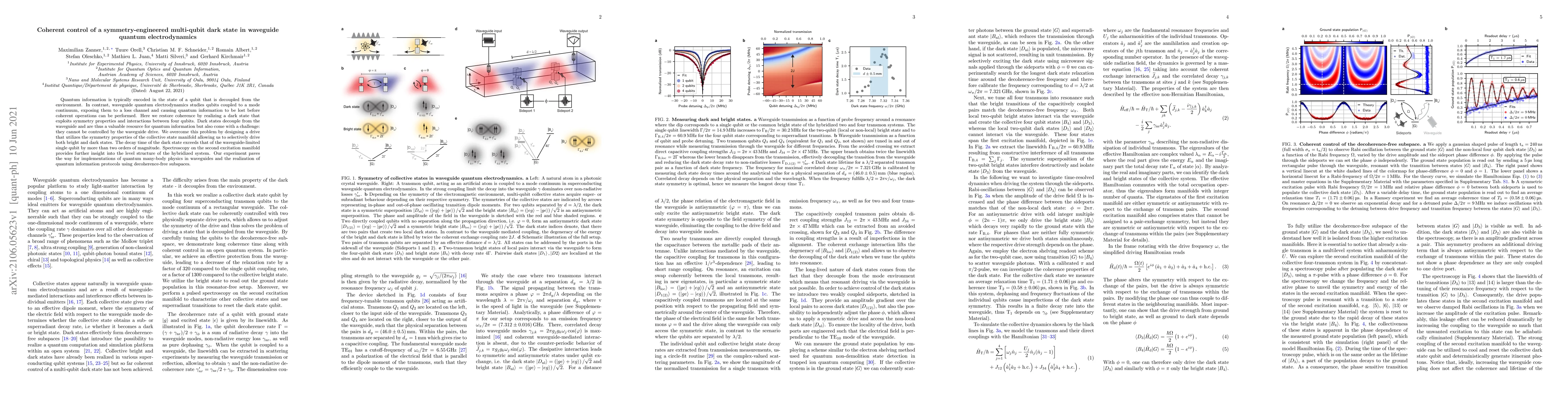Thumbnail for Coherent control of a symmetry-engineered multi-qubit dark state in
  waveguide quantum electrodynamics