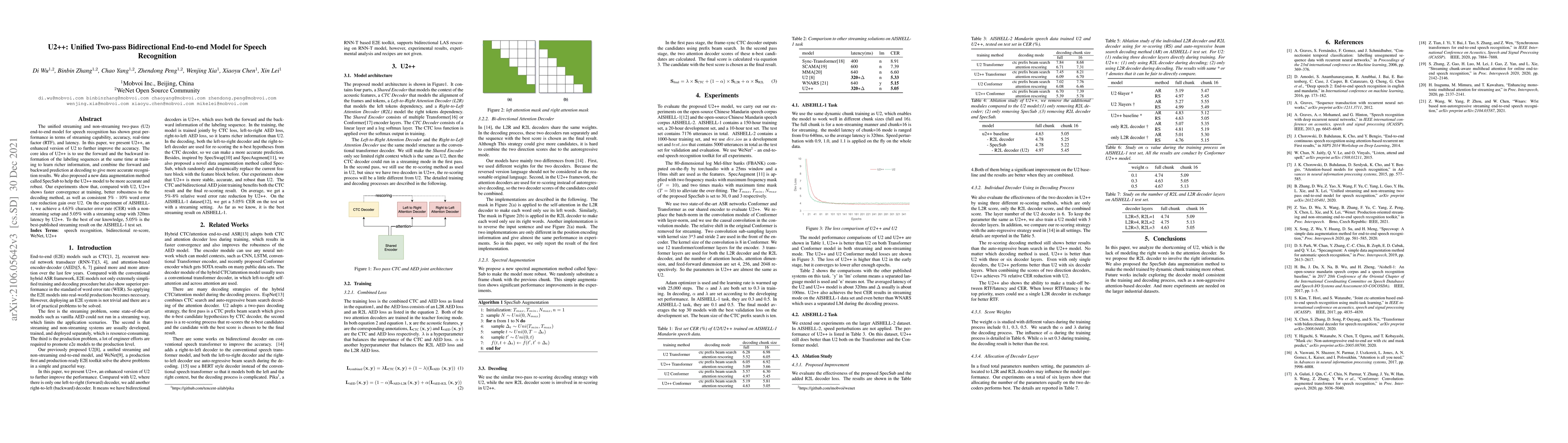 Thumbnail for U2++: Unified Two-pass Bidirectional End-to-end Model for Speech
  Recognition