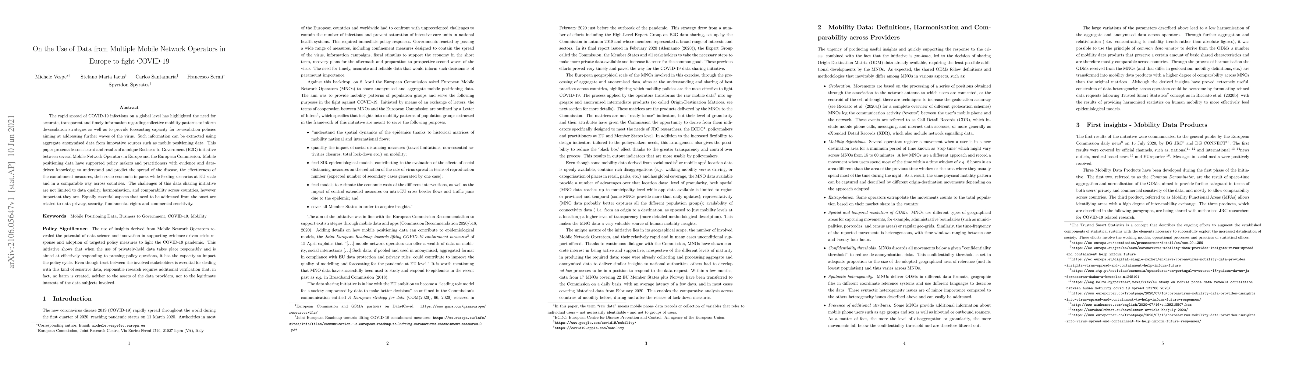 Thumbnail for On the Use of Data from Multiple Mobile Network Operators in Europe to
  fight COVID-19