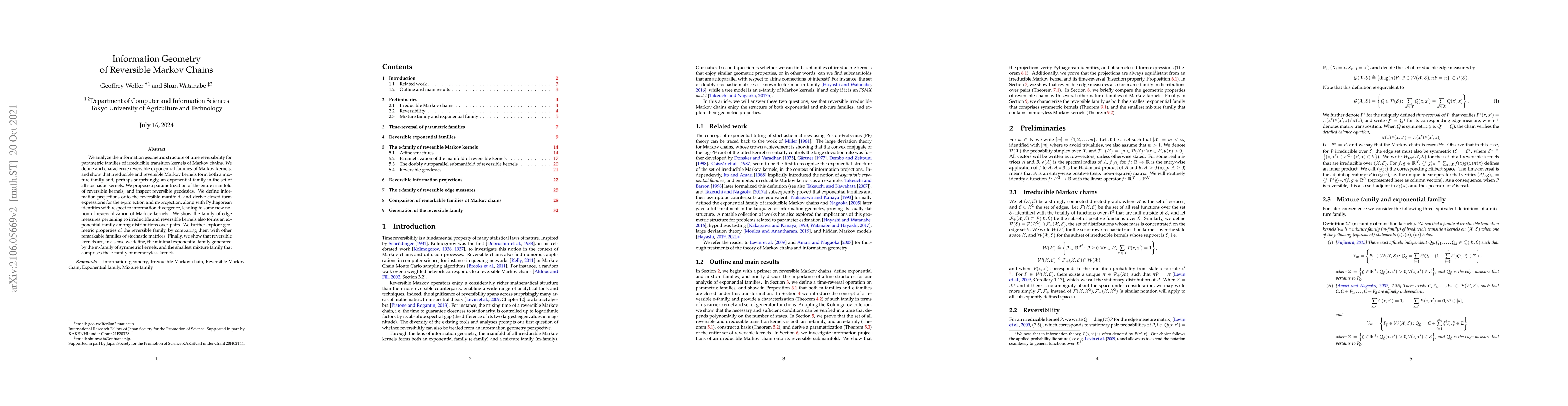 Thumbnail for Information Geometry of Reversible Markov Chains