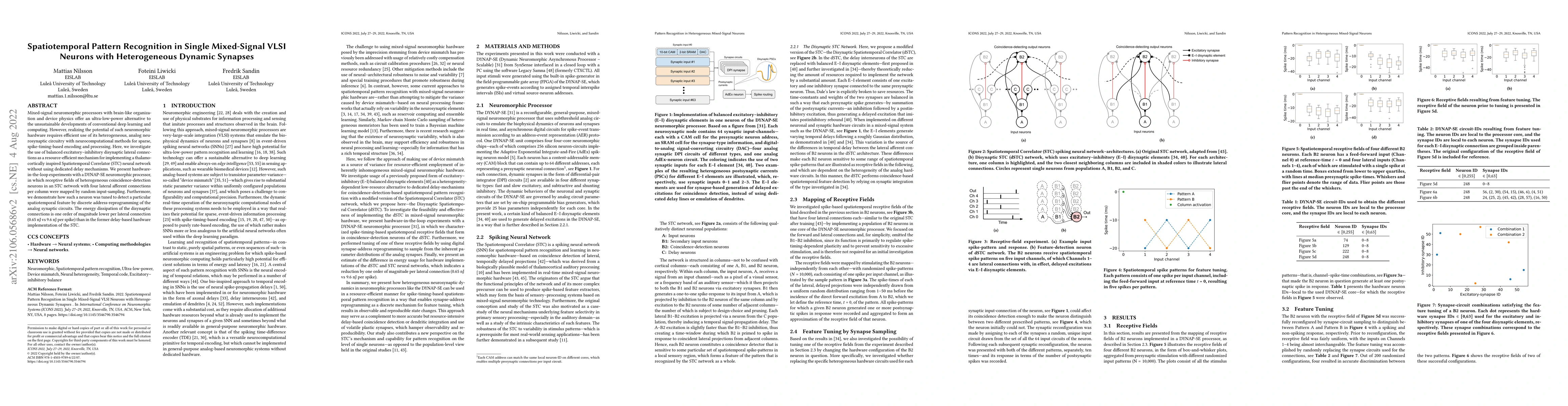 Thumbnail for Spatiotemporal Pattern Recognition in Single Mixed-Signal VLSI Neurons
  with Heterogeneous Dynamic Synapses