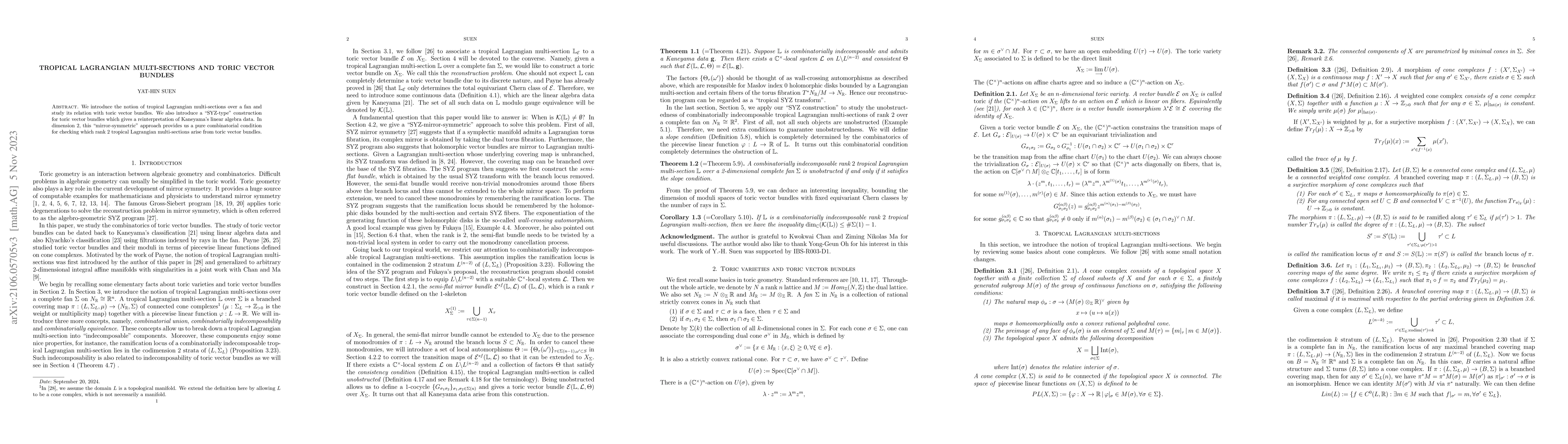 Thumbnail for Tropical Lagrangian multi-sections and toric vector bundles