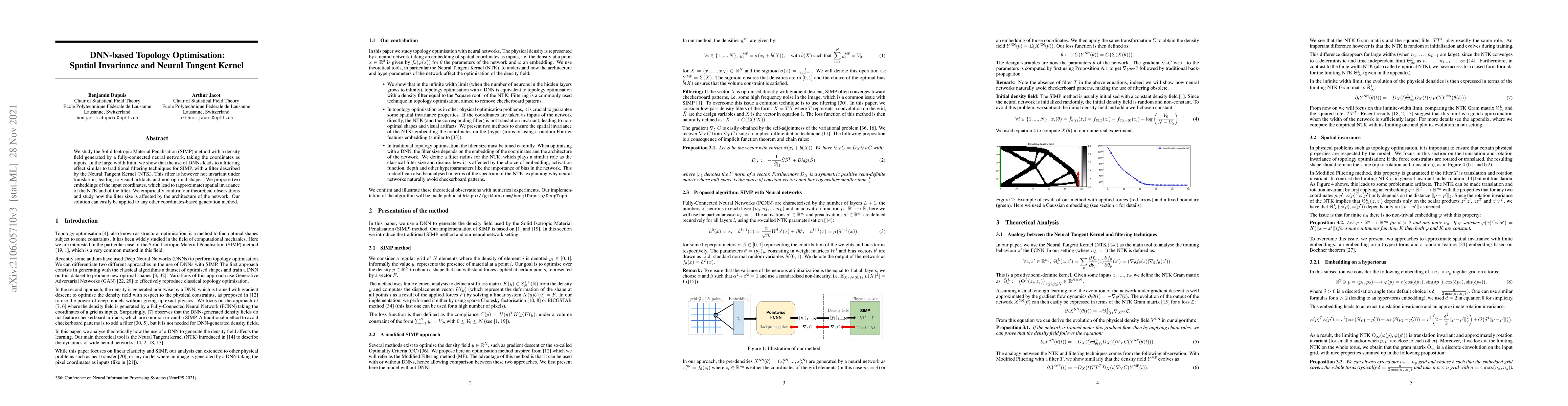 Thumbnail for DNN-Based Topology Optimisation: Spatial Invariance and Neural Tangent
  Kernel