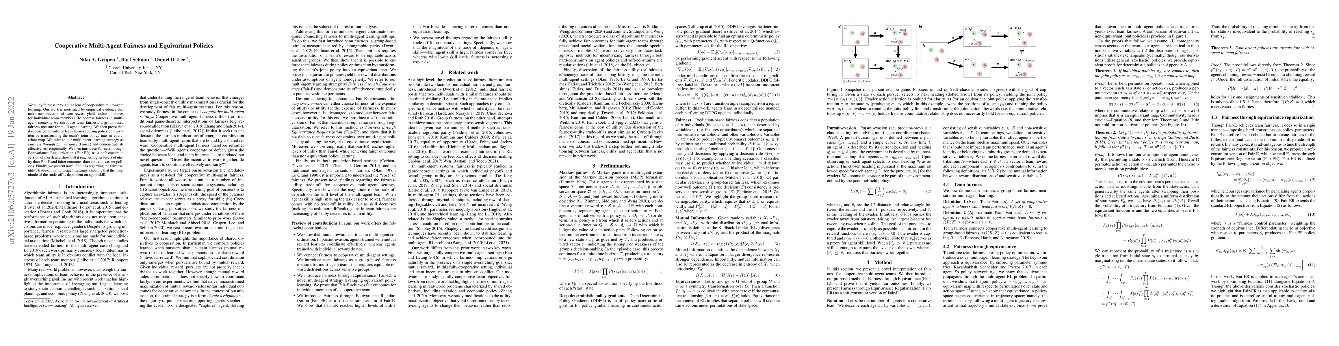 Thumbnail for Cooperative Multi-Agent Fairness and Equivariant Policies