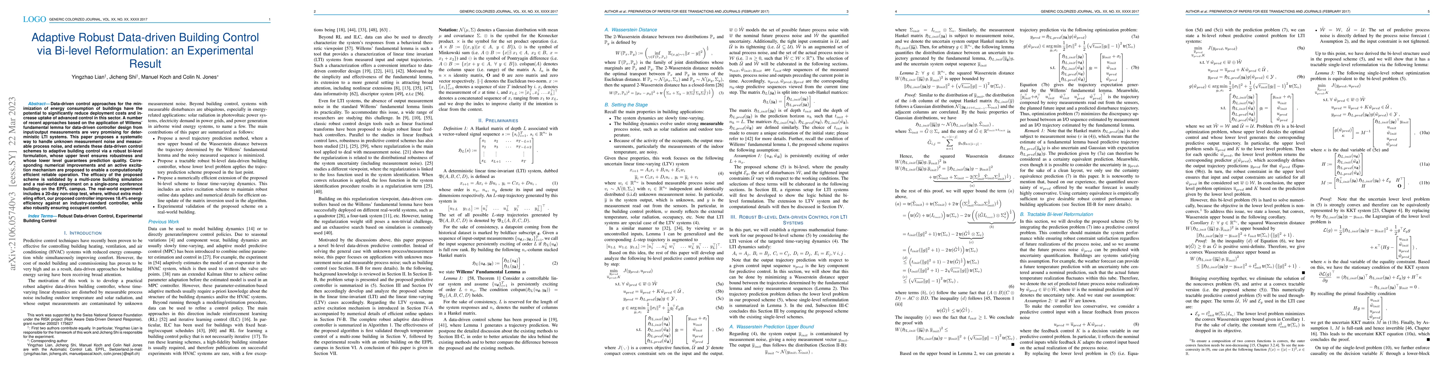 Thumbnail for Adaptive Robust Data-driven Building Control via Bi-level Reformulation:
  an Experimental Result