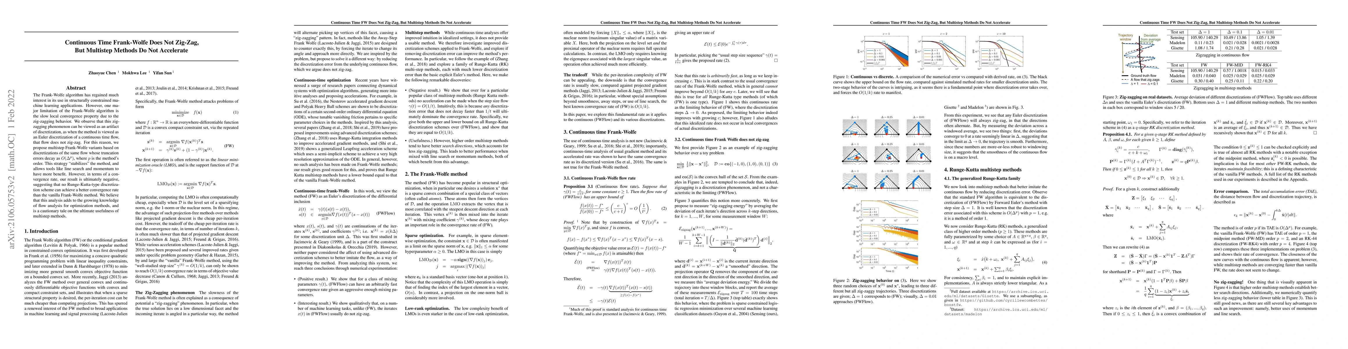 Thumbnail for Continuous Time Frank-Wolfe Does Not Zig-Zag, But Multistep Methods Do
  Not Accelerate
