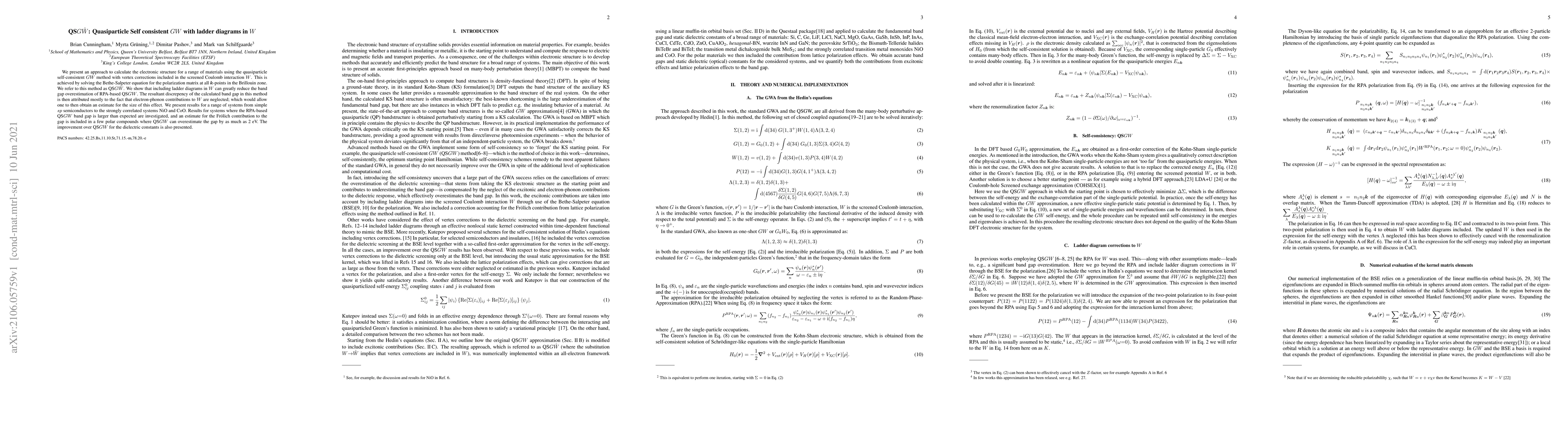 Thumbnail for QSGW: Quasiparticle Self consistent GW with ladder diagrams in W