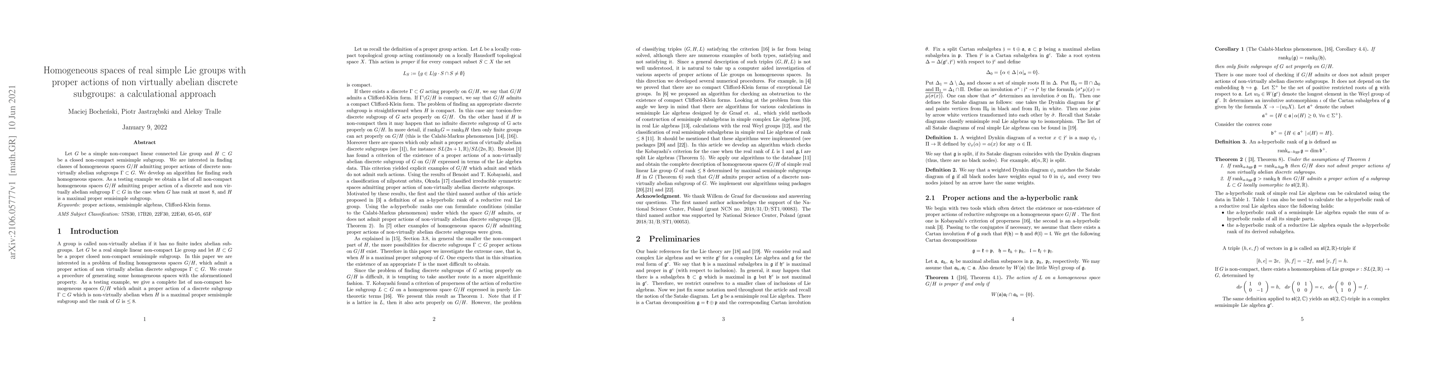Thumbnail for Homogeneous spaces of real simple Lie groups with proper actions of non
  virtually abelian discrete subgroups: a calculational approach