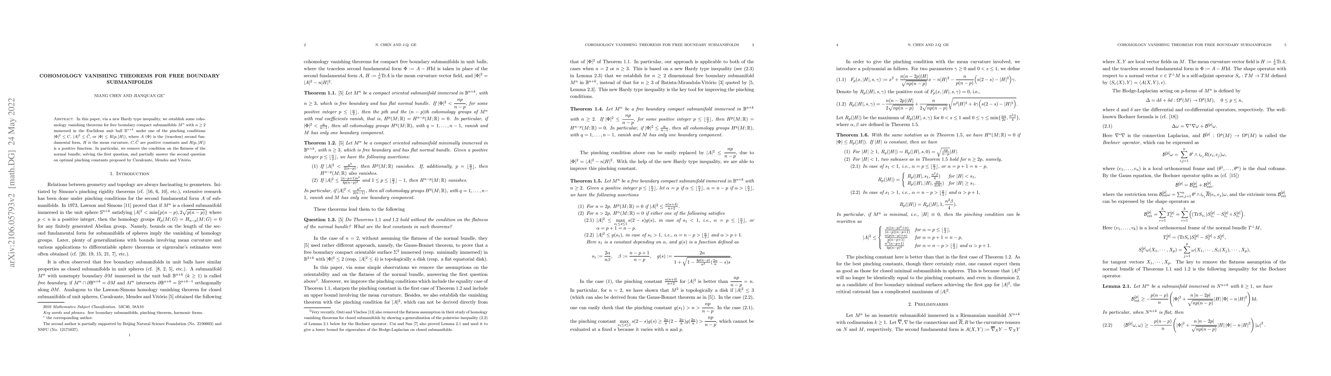 Thumbnail for Cohomology vanishing theorems for free boundary submanifolds