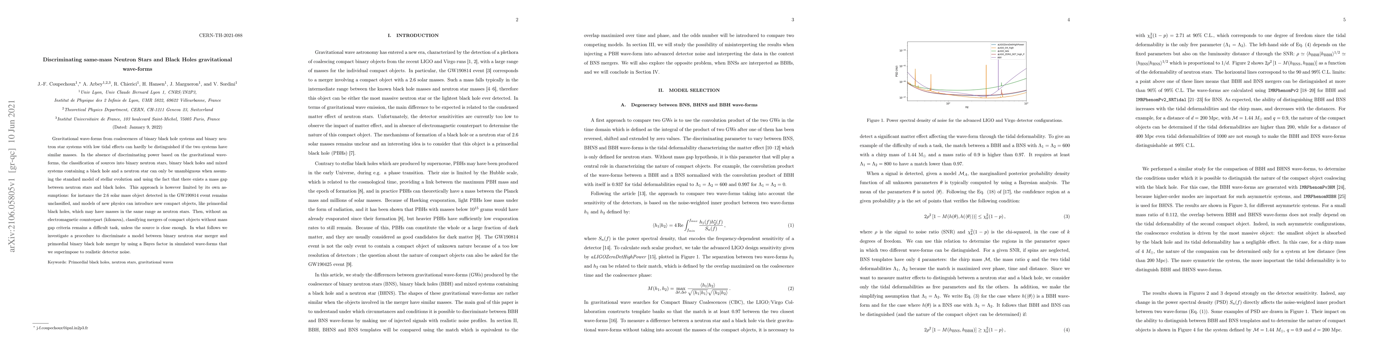 Thumbnail for Discriminating same-mass Neutron Stars and Black Holes gravitational
  wave-forms