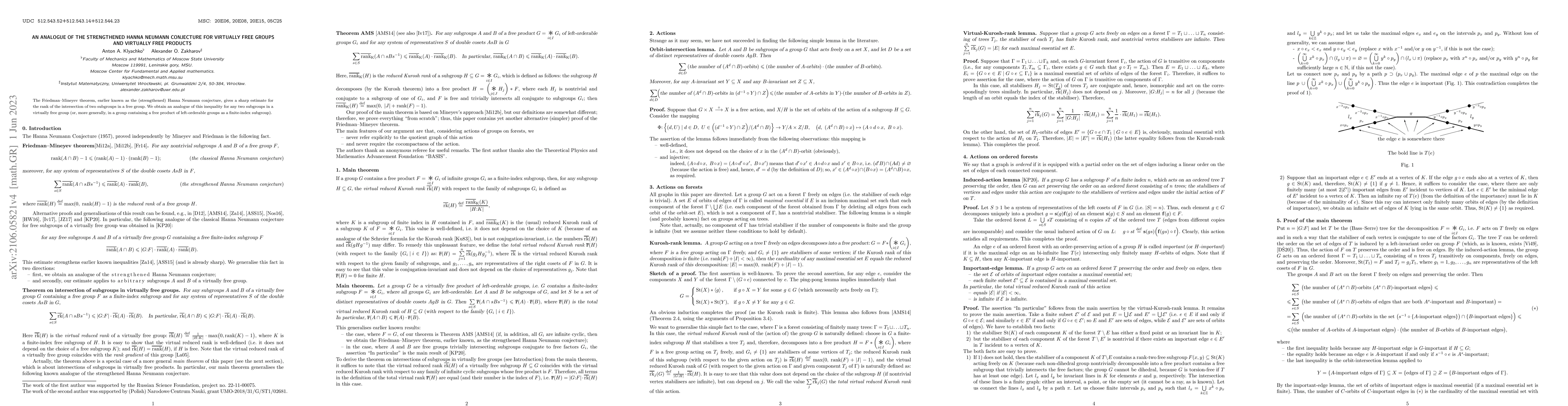Thumbnail for An analogue of the strengthened Hanna Neumann conjecture for virtually
  free groups and virtually free products