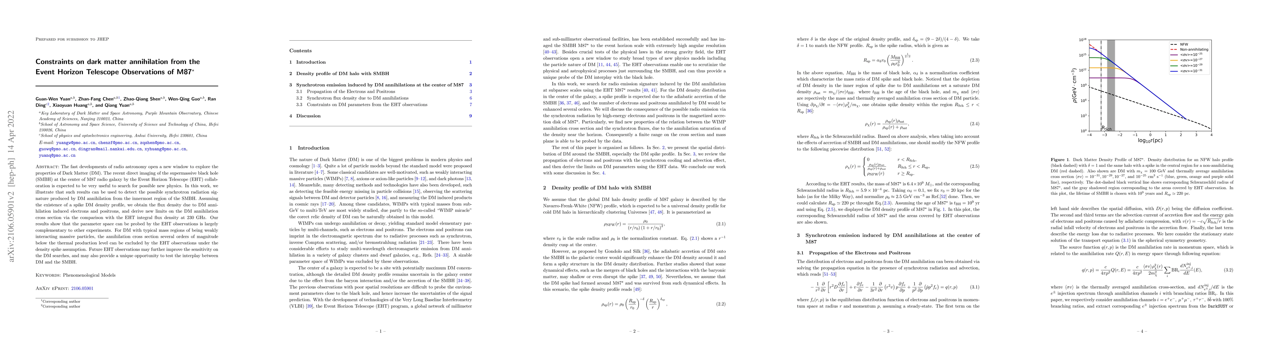 Thumbnail for Constraints on dark matter annihilation from the Event Horizon Telescope
  Observations of M87$^\star$