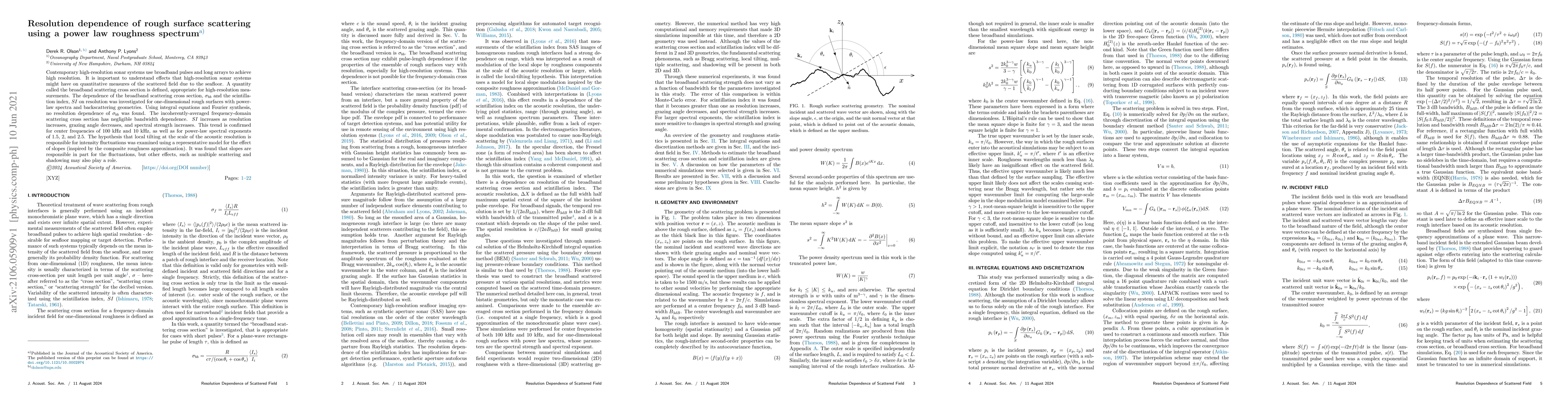 Thumbnail for Resolution dependence of rough surface scattering using a power law
  roughness spectrum