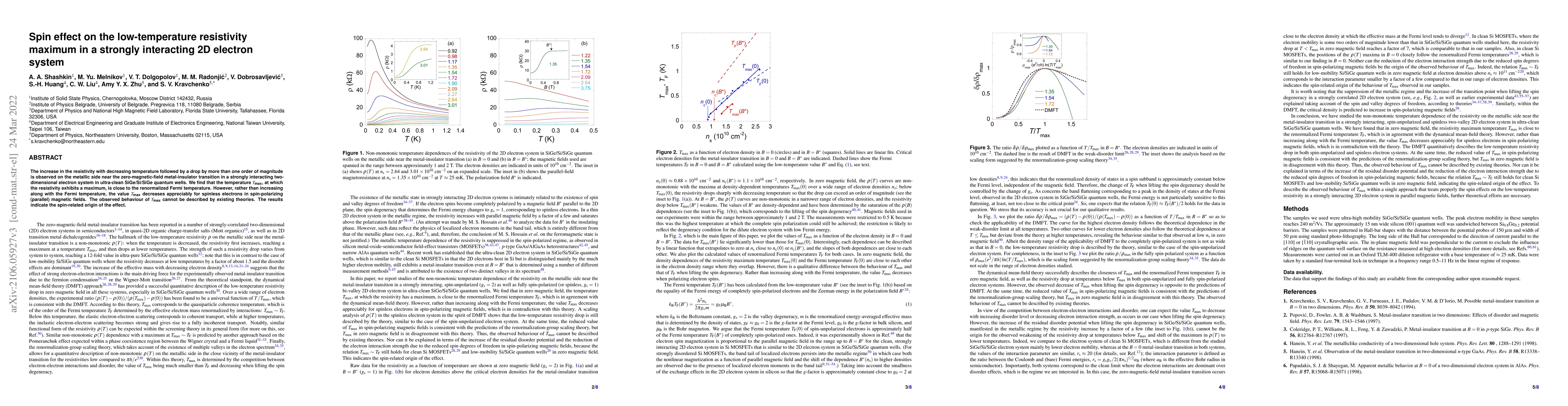 Thumbnail for Spin effect on the low-temperature resistivity maximum in a strongly
  interacting 2D electron system