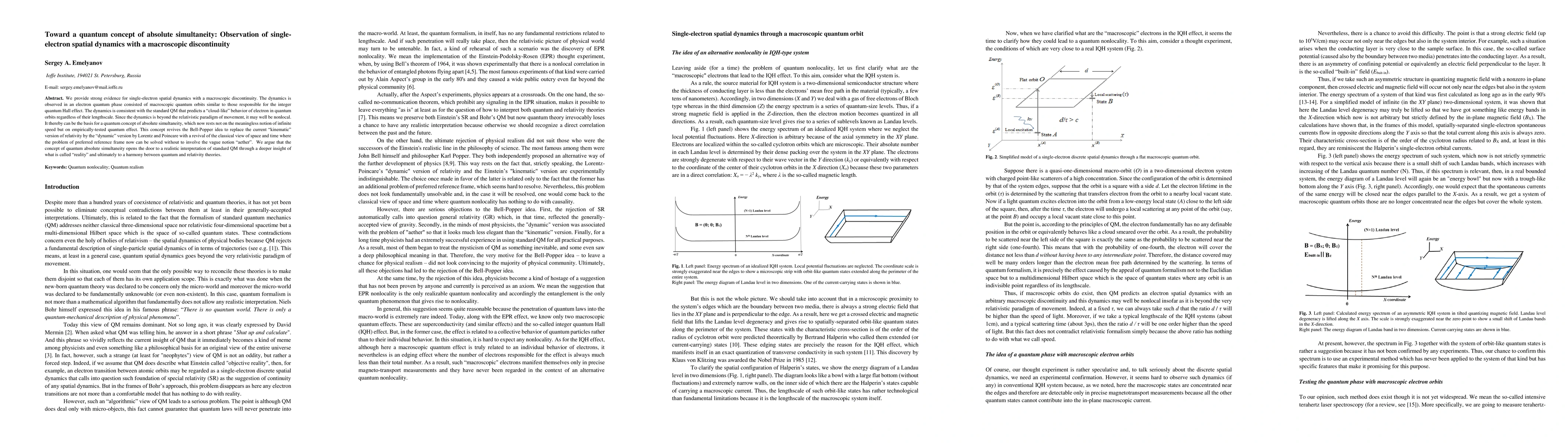 Thumbnail for Toward a quantum concept of absolute simultaneity: Observation of
  single-electron spatial dynamics with a macroscopic discontinuity