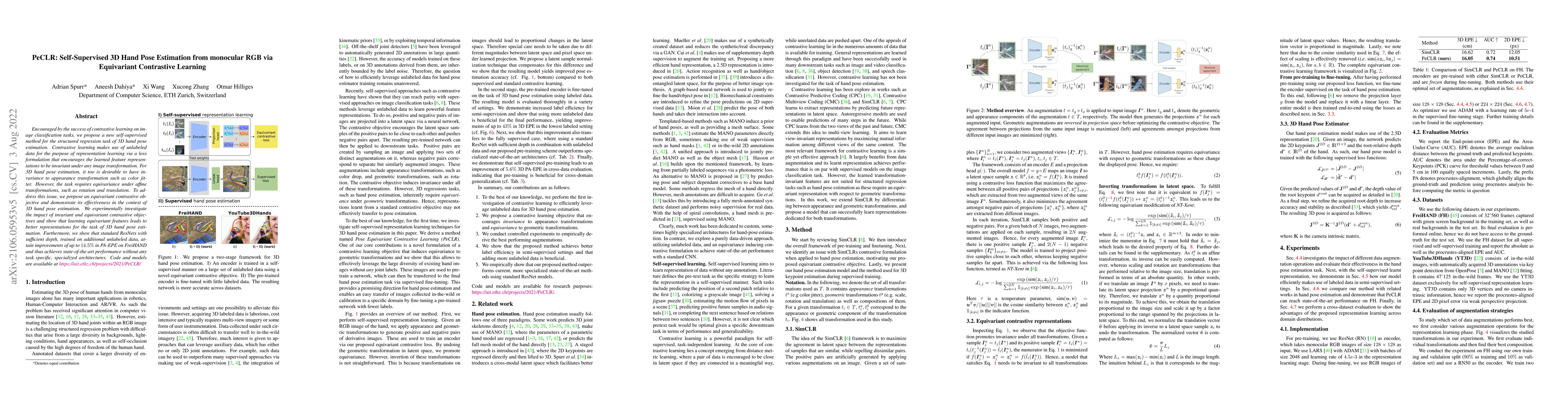 Thumbnail for PeCLR: Self-Supervised 3D Hand Pose Estimation from monocular RGB via
  Equivariant Contrastive Learning
