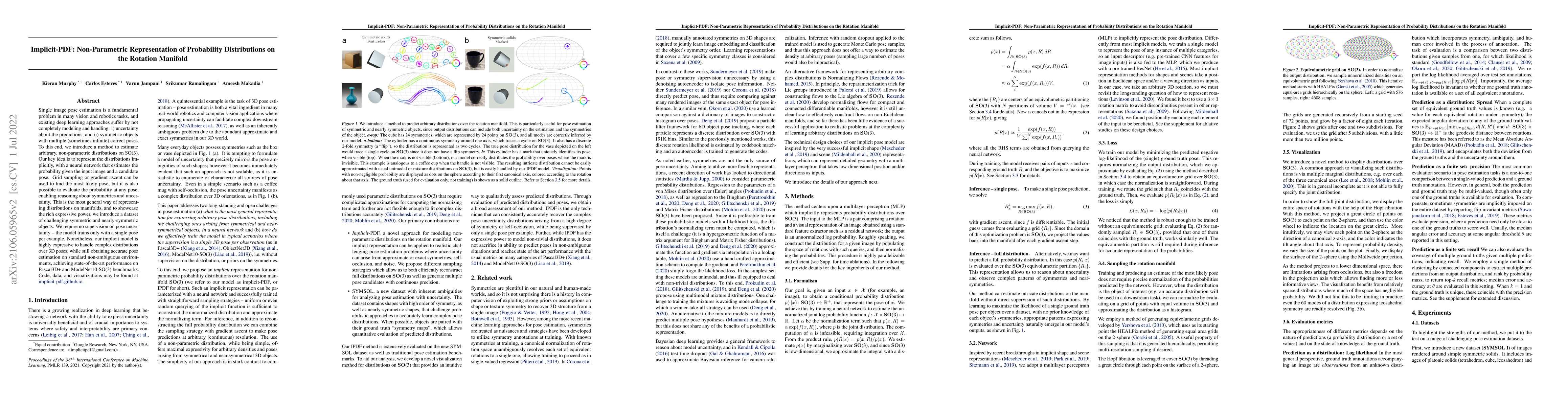 Thumbnail for Implicit-PDF: Non-Parametric Representation of Probability Distributions
  on the Rotation Manifold
