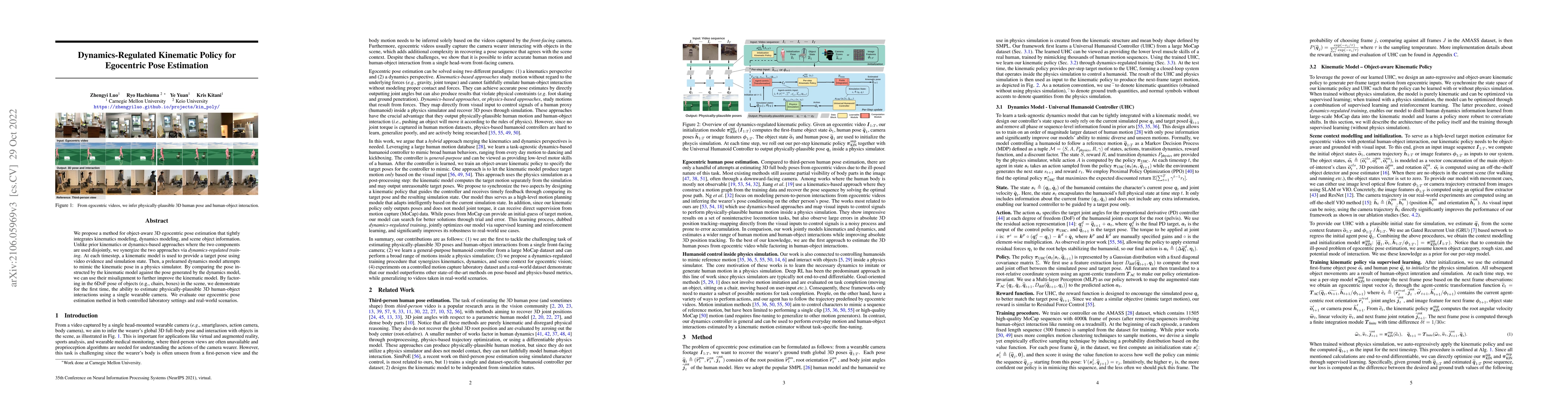 Thumbnail for Dynamics-Regulated Kinematic Policy for Egocentric Pose Estimation