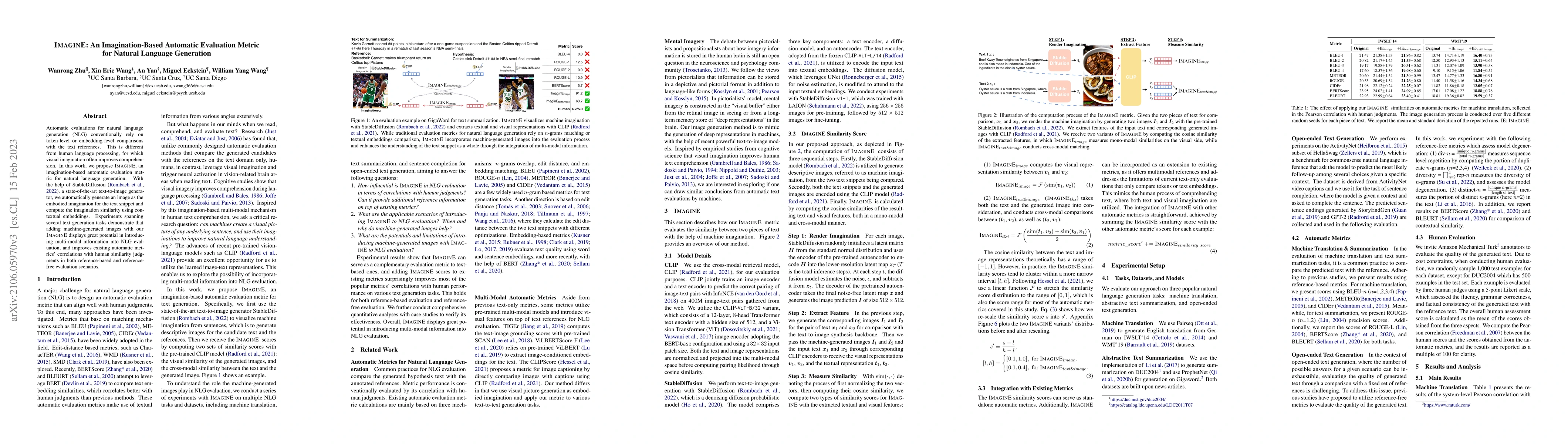 Thumbnail for ImaginE: An Imagination-Based Automatic Evaluation Metric for Natural
  Language Generation
