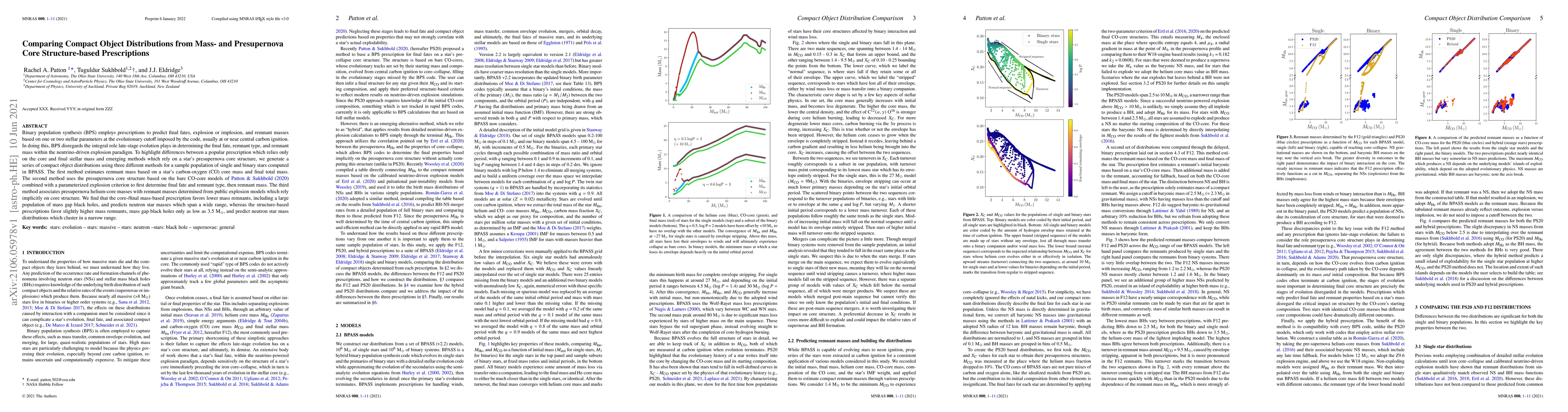 Thumbnail for Comparing Compact Object Distributions from Mass- and Presupernova Core
  Structure-based Prescriptions