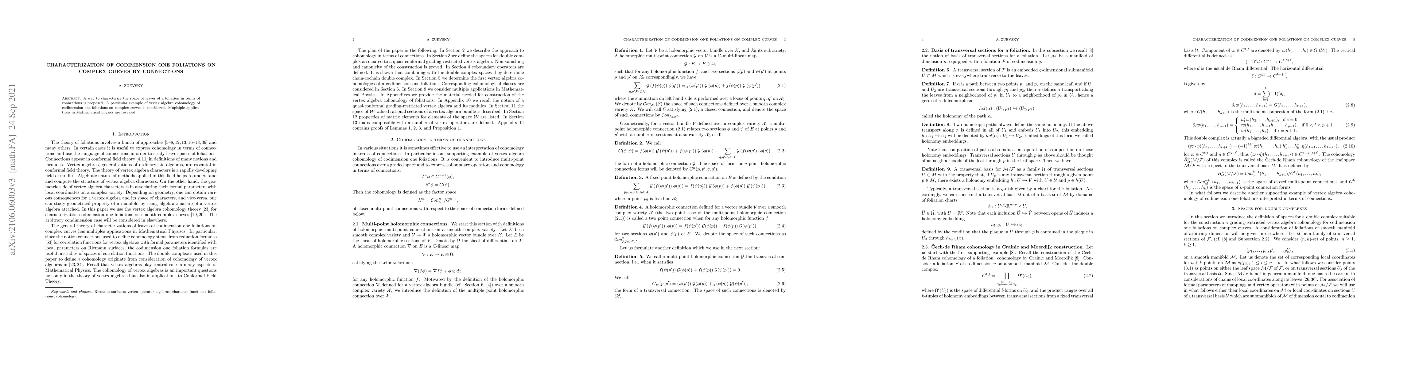 Thumbnail for Characterization of codimension one foliations on complex curves by
  connections
