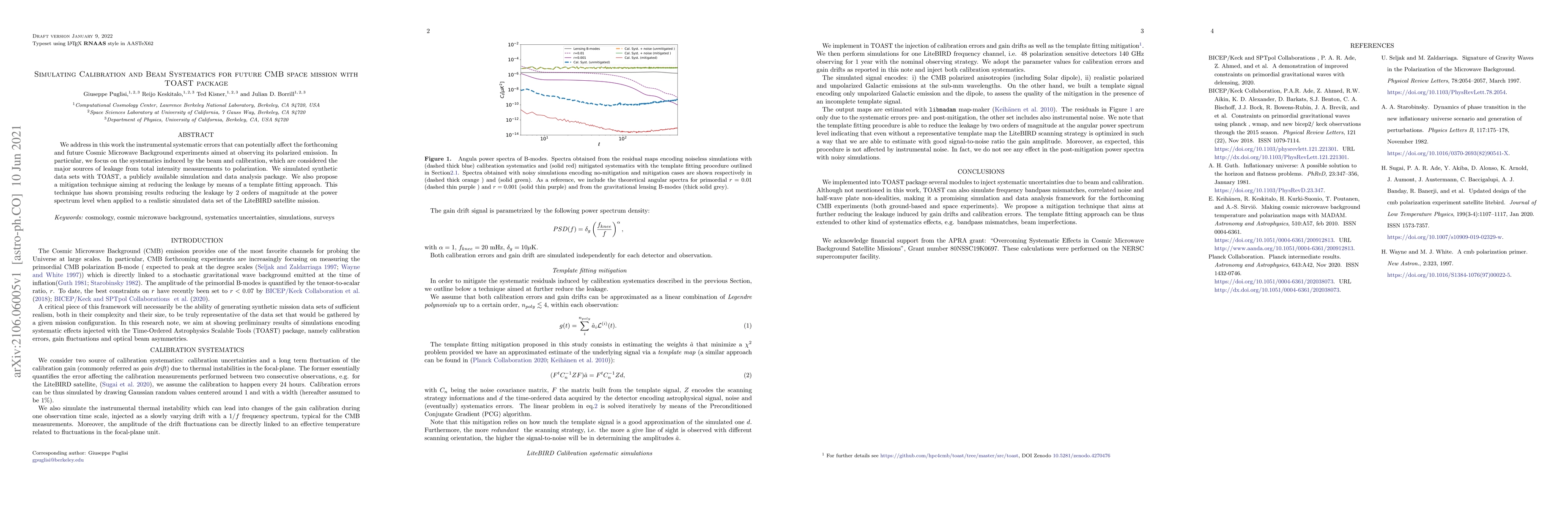 Thumbnail for Simulating Calibration and Beam Systematics for a Future CMB Space
  Mission with the TOAST Package
