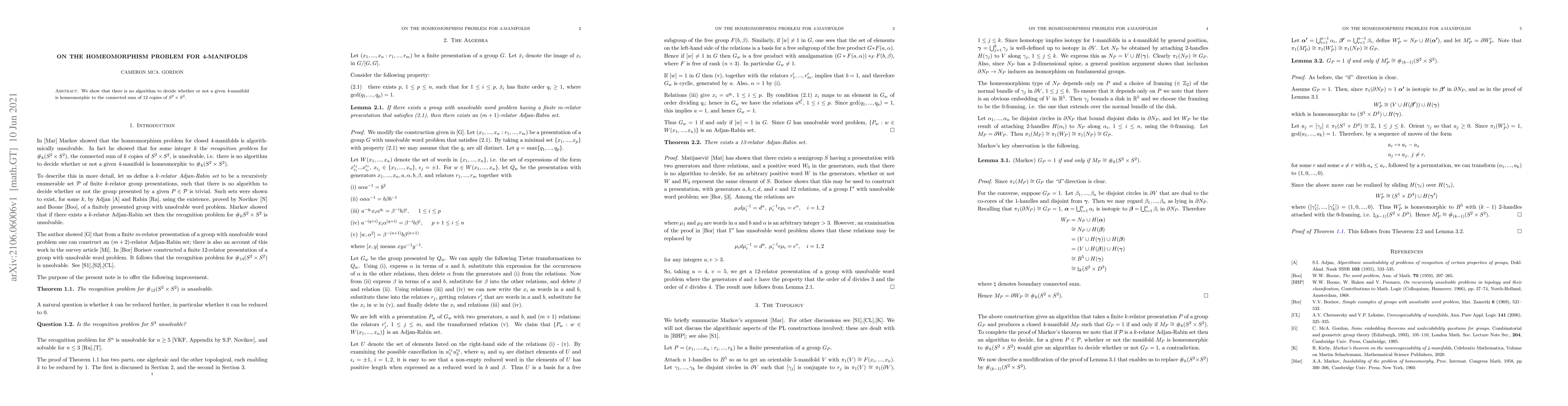 Thumbnail for On the homeomorphism problem for 4-manifolds