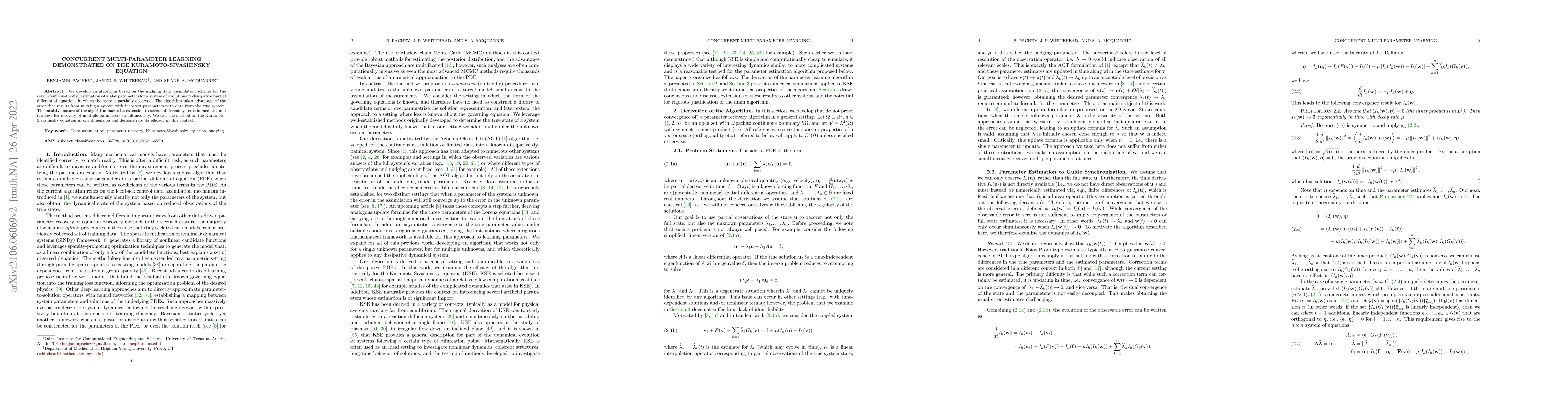Thumbnail for Concurrent multi-parameter learning demonstrated on the
  Kuramoto-Sivashinsky equation