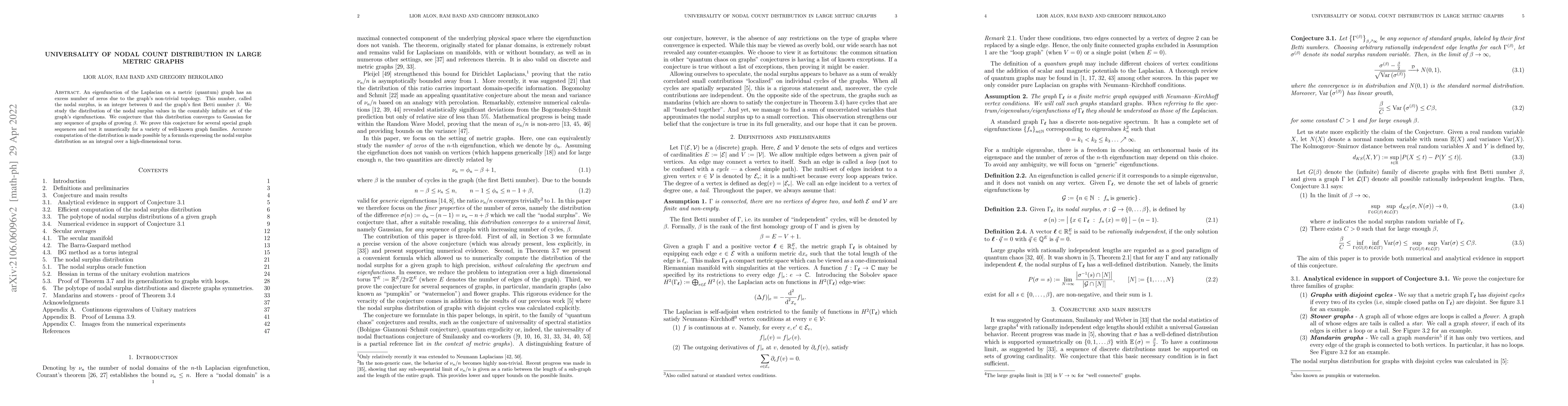 Thumbnail for Universality of nodal count distribution in large metric graphs
