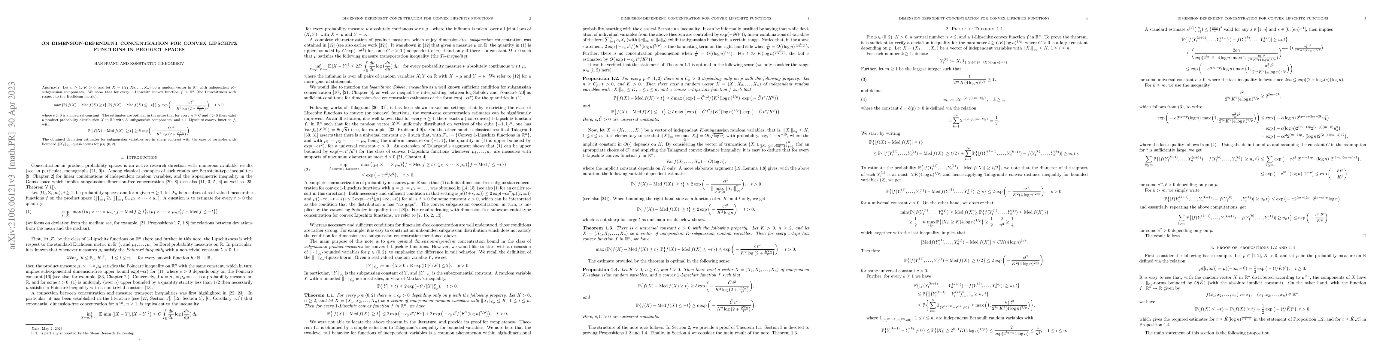 Thumbnail for On Dimension-dependent concentration for convex Lipschitz functions in
  product spaces