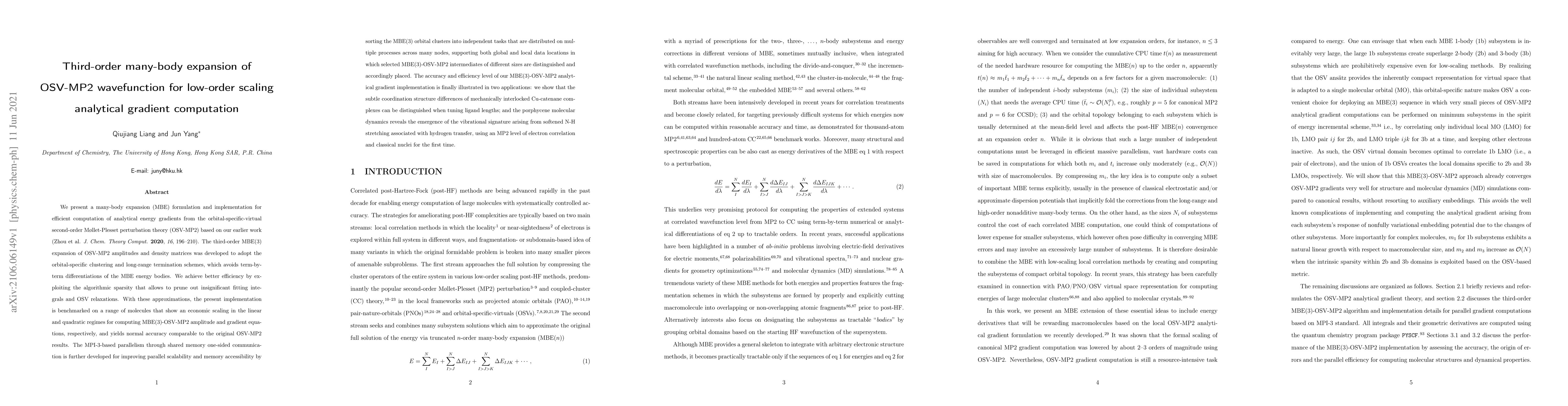 Thumbnail for Third-order many-body expansion of OSV-MP2 wavefunction for low-order
  scaling analytical gradient computation