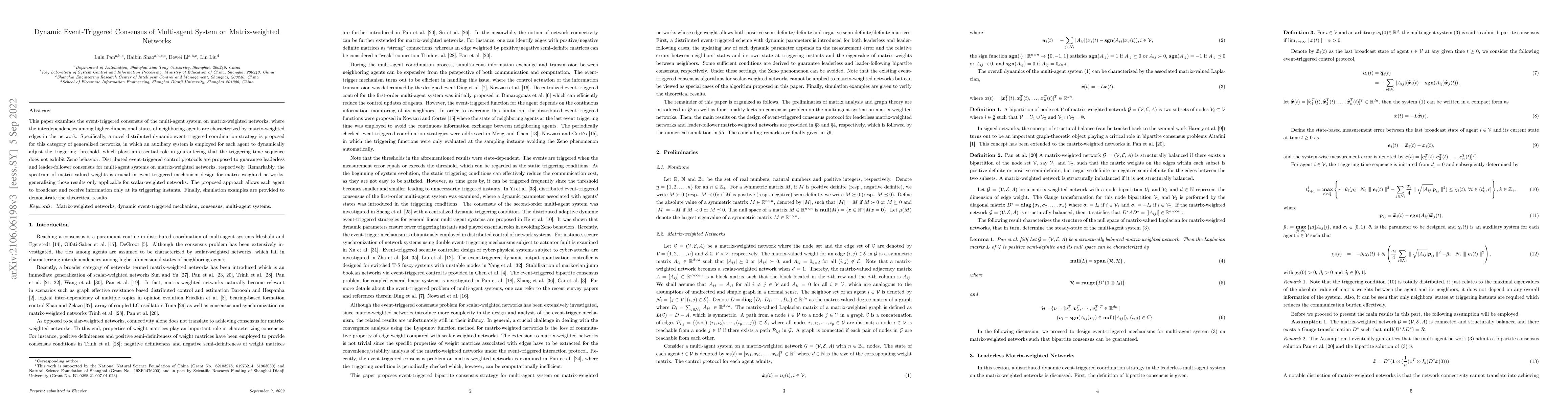 Thumbnail for Dynamic Event-Triggered Consensus of Multi-agent Systems on
  Matrix-weighted Networks