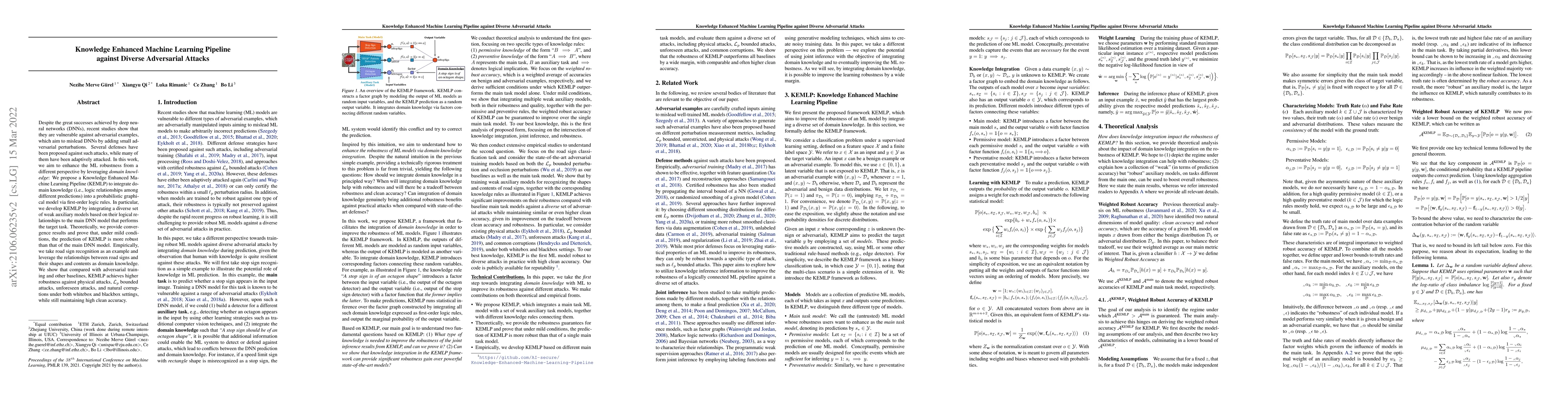 Thumbnail for Knowledge Enhanced Machine Learning Pipeline against Diverse Adversarial
  Attacks