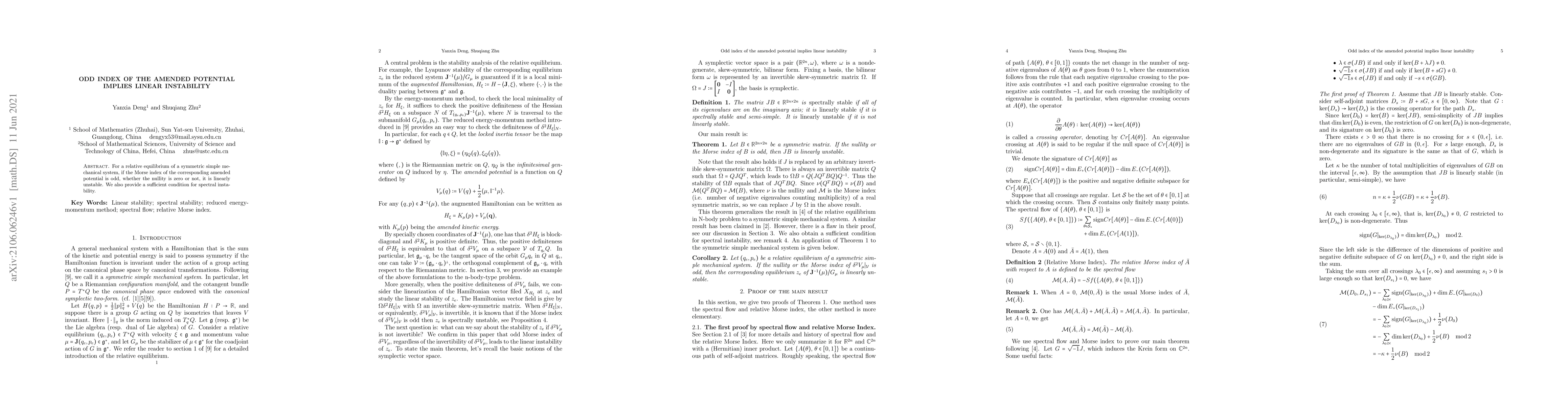 Thumbnail for Odd index of the amended potential implies linear instability